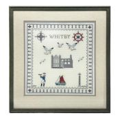 Framed cross stich of Whitby related motifs