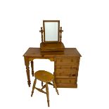 Traditional waxed pine single pedestal dressing table