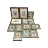 Set of thirteen J & J Cash Ltd woven pictures of birds