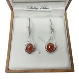 Pair of silver and Baltic amber pendant earrings