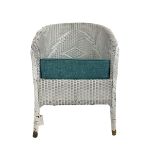 Lloyd Loom design woven wicker armchair in white finish with upholstered seat