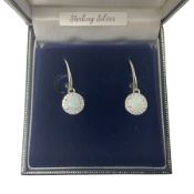 Pair of silver opal and cubic zirconia cluster pendant earrings