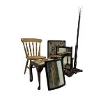 Farmhouse design beech dining chair; oak framed fire screen with needle work panel (W54cm); mahogany