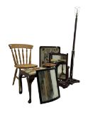Farmhouse design beech dining chair; oak framed fire screen with needle work panel (W54cm); mahogany