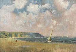Don Micklethwaite (British 1936-): Launching Yachts at Filey