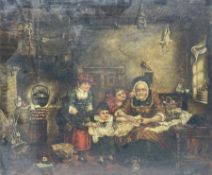 Dutch Naive School (19th century): Interior Scene with Family