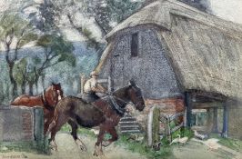 Geoffrey Alan Baker (British 1881-1959): Horses by a Barn