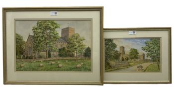 Nathan Stanley Brown (British 1890-1980): St. Matthews Church Hutton Buscel from Church Meadows and