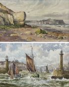 Edward H Simpson (British 1901-1989): Scarborough South Bay and Whitby Harbour