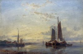 Mary M Perrin (British 1852-1930): Sailing Barges at Sunset