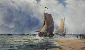 J Lockhart Barker (British 19th exh.1898-1930): Rothesay Fishing Boats off the Scottish Coast