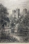J R Hutchinson (Early 20th century): Durham Cathederal from the Weir