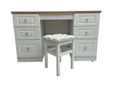 Oak and white finish twin pedestal dressing table or desk