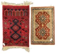 Persian red and blue ground prayer rug