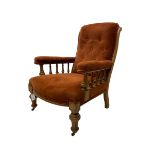 Late 19th century oak drawing room armchair