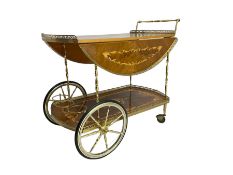 Early 20th century Italian marquetry walnut and satinwood drinks trolley wagon