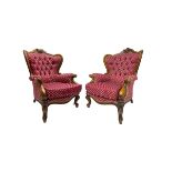 Pair of French design beech framed armchairs