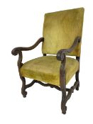 Early 20th century Carolean design mahogany framed throne chair
