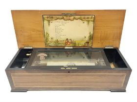 Late 19th/early 20th century Swiss musical box in cross-banded and string inlaid rosewood case