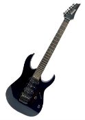 Ibanez Prestige RG1570 Mirage Blue electric guitar in black with tremolo arm