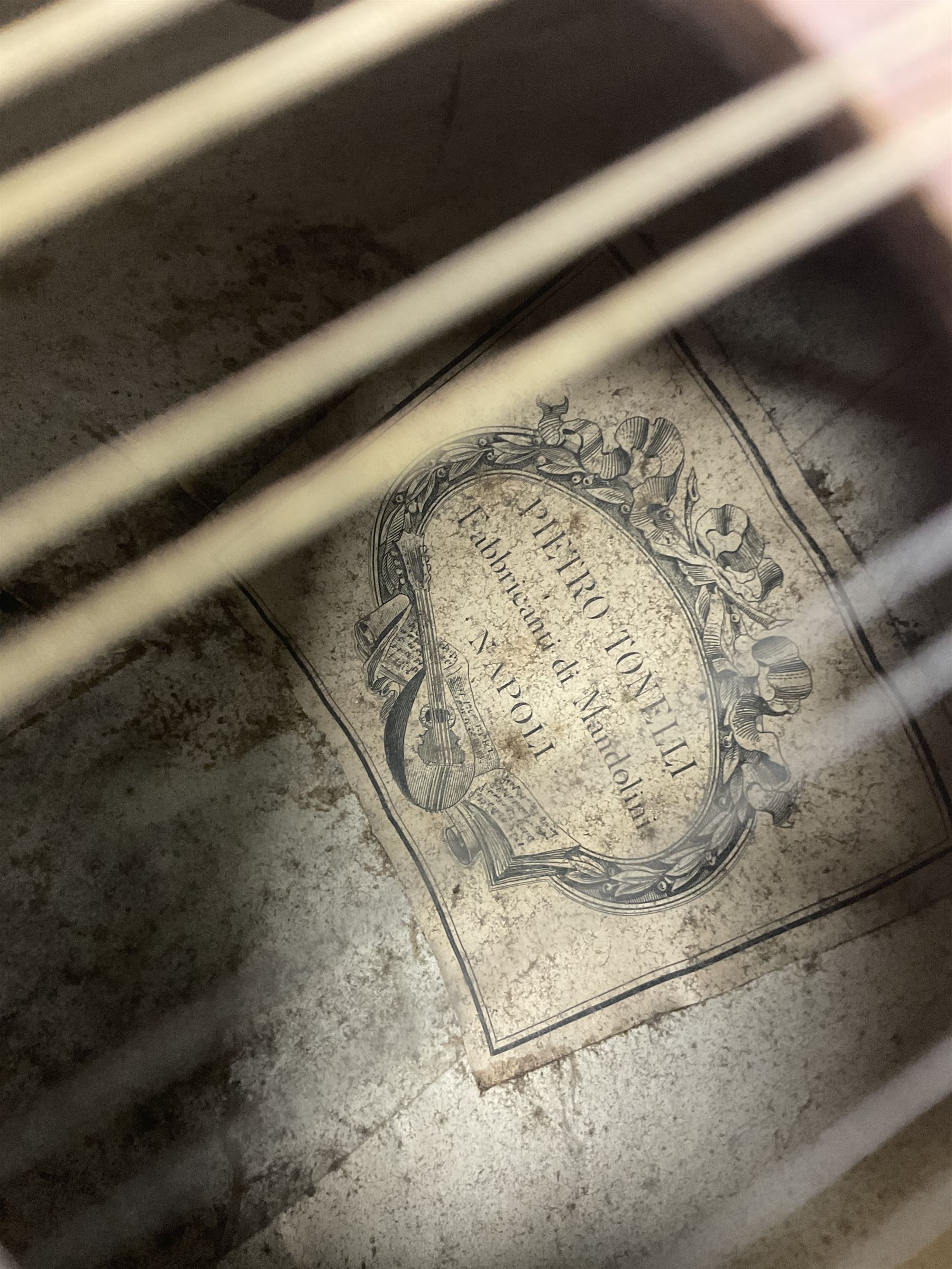 Late 19th/early 20th century Italian lute back mandolin with segmented back and spruce top; bears ma - Image 11 of 18