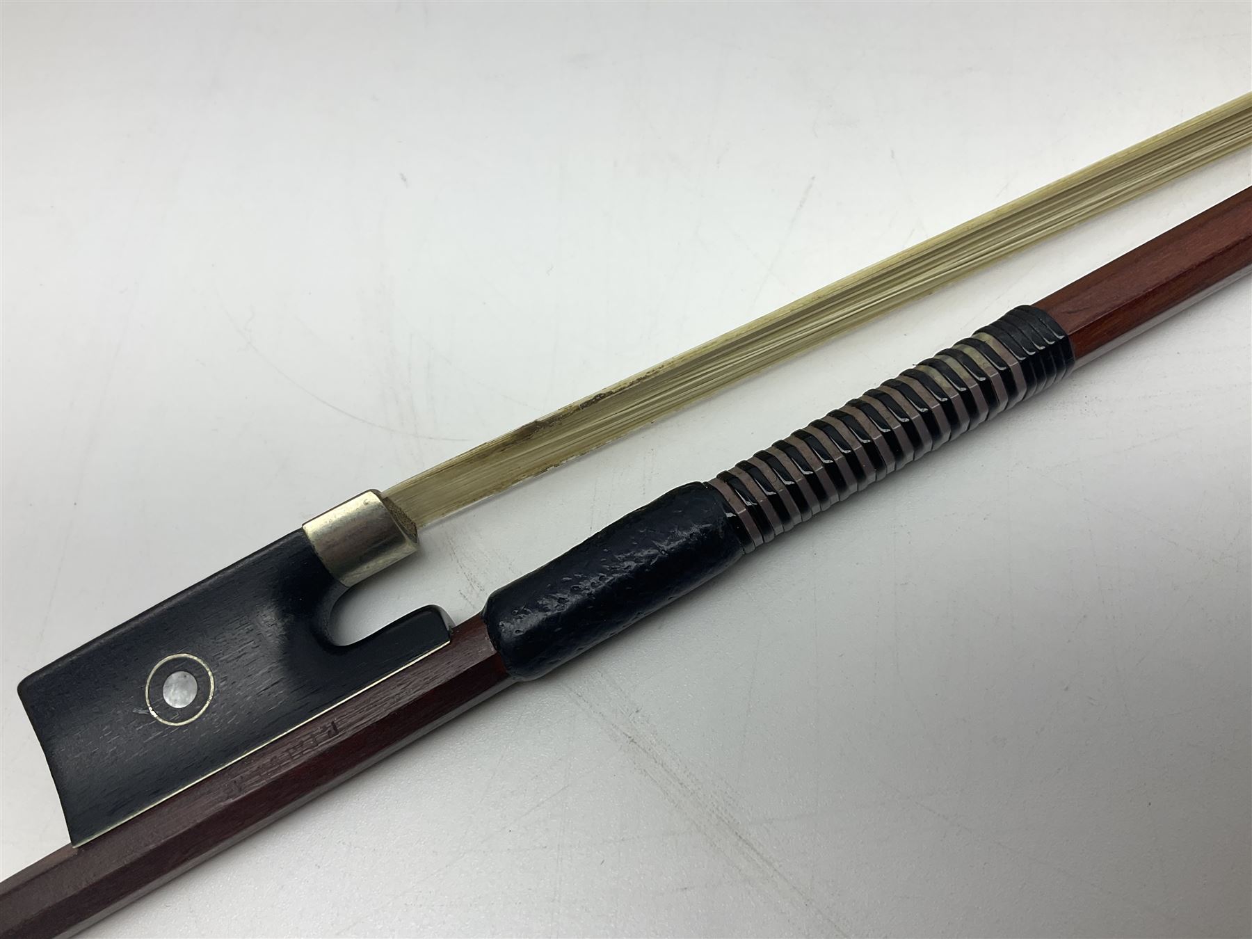 Nickel mounted pernambuco violin bow stamped R. Paesold L73.5cm - Image 13 of 14