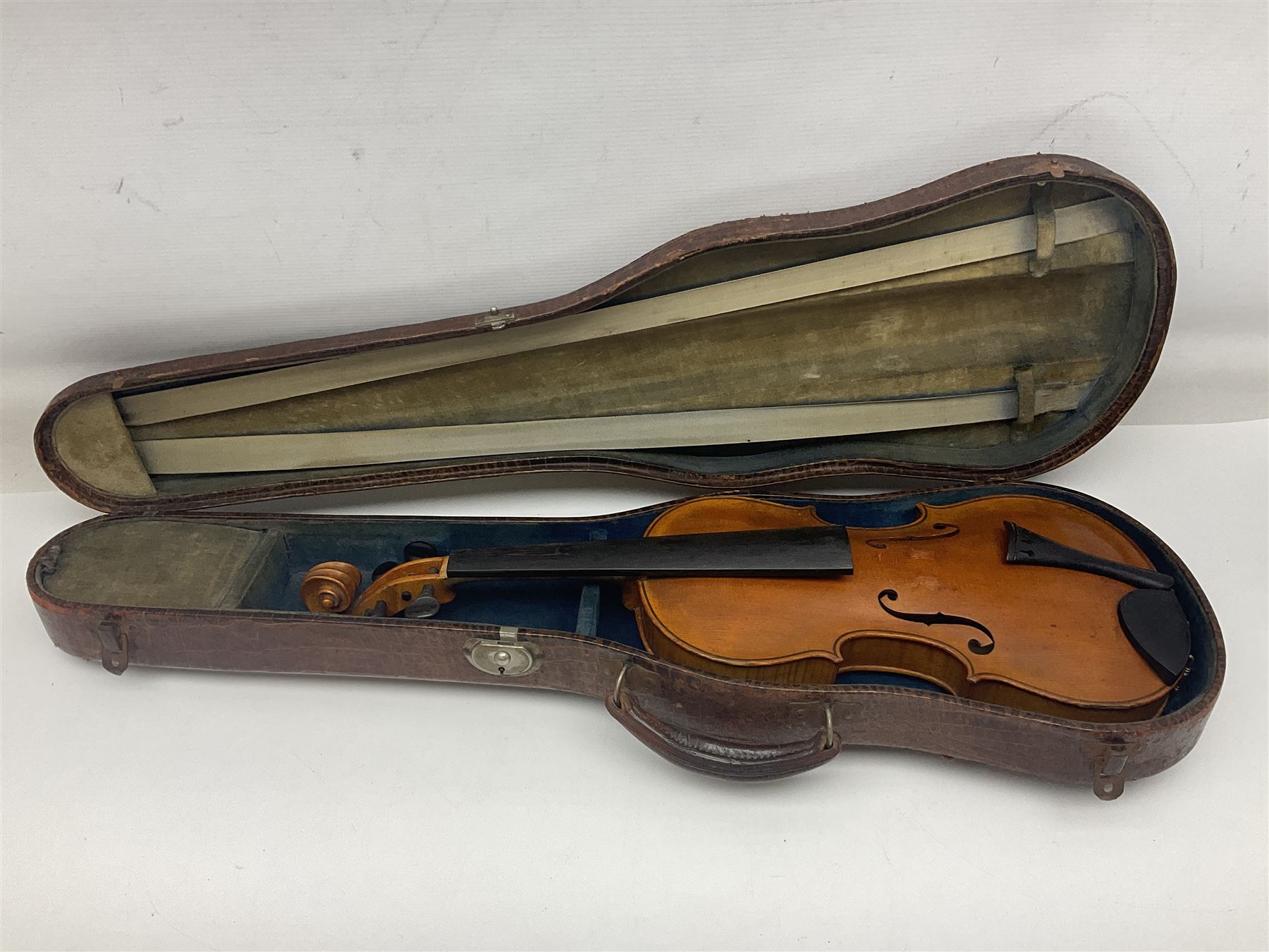 German violin c1900 stamped Stainer with 36cm two-piece maple back and ribs and spruce top L59.5cm o - Image 13 of 14