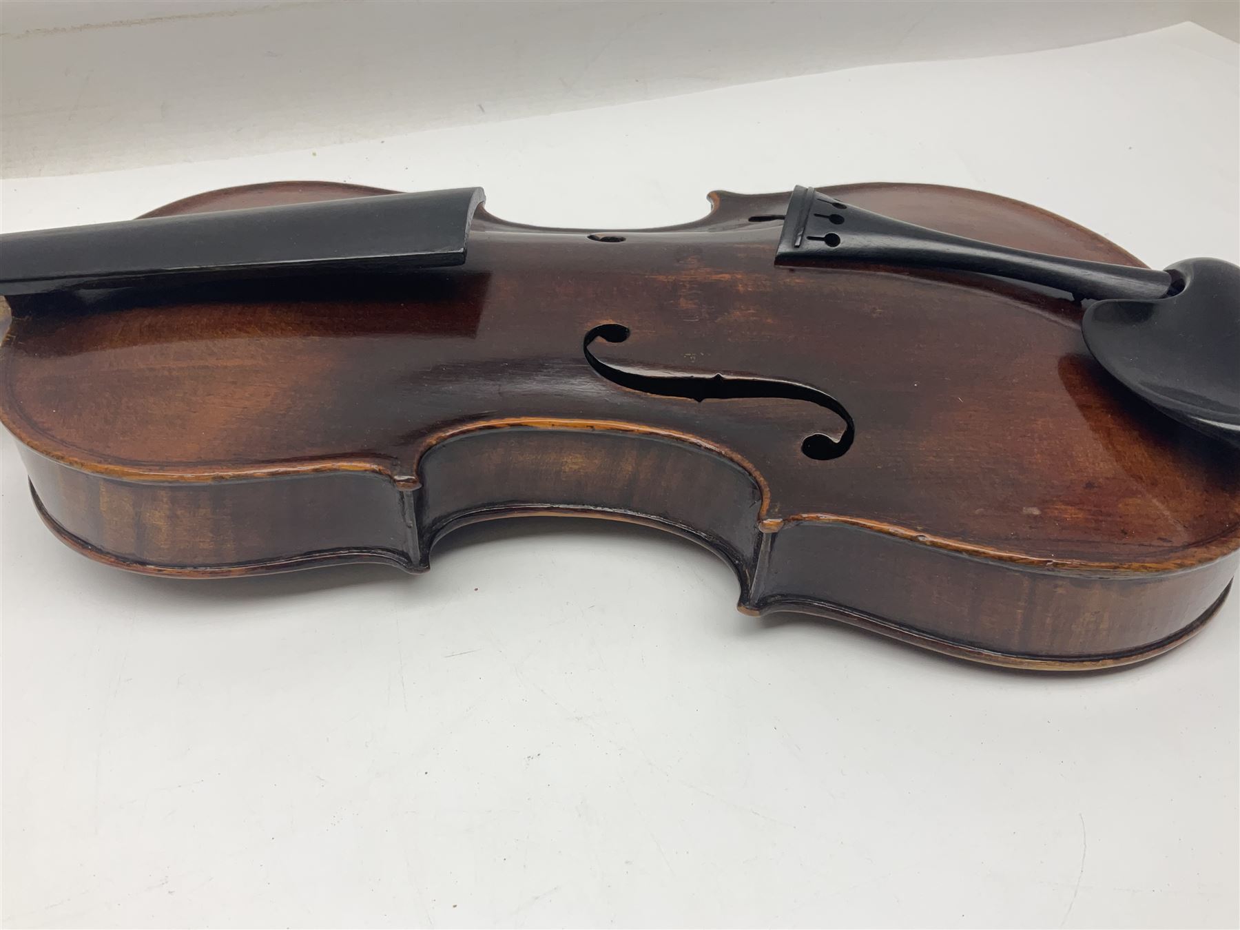 Czechoslovakian violin stamped LIZST c1920 with 35.5cm two-piece maple back and ribs and spruce top - Image 8 of 15
