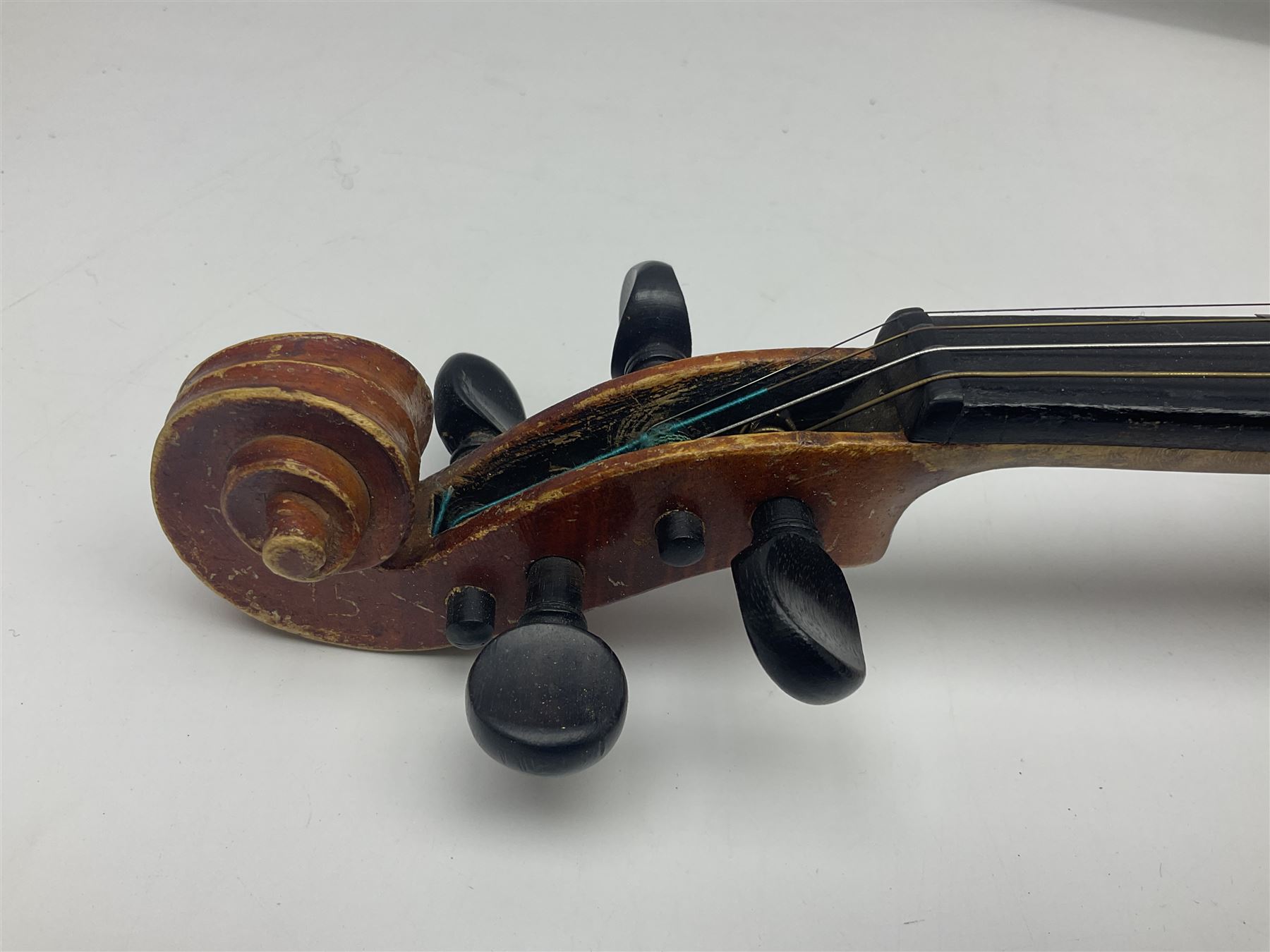 Early 20th century German Saxony three-quarter size violin with 34cm one-piece maple back and ribs a - Image 12 of 18