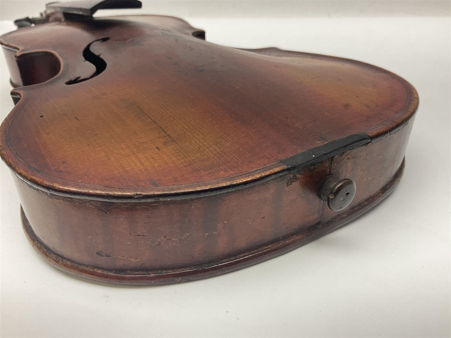 Saxony violin c1890 with 35.5cm two-piece maple back and ribs and spruce top L59cm overall; in carry - Image 5 of 15