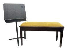 Mahogany framed duet stool with gold dralon upholstered lift seat and plain square tapering legs L91