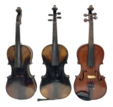 German violin c1890 with 36cm two-piece maple back and ribs and spruce top; bears label 'Antonius St