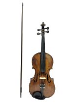 Late 19th century French trade violin with 35.5cm one-piece maple back and ribs and spruce top L59cm