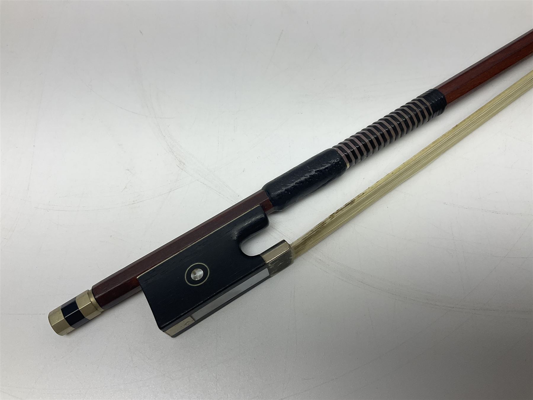 Nickel mounted pernambuco violin bow stamped R. Paesold L73.5cm - Image 3 of 14