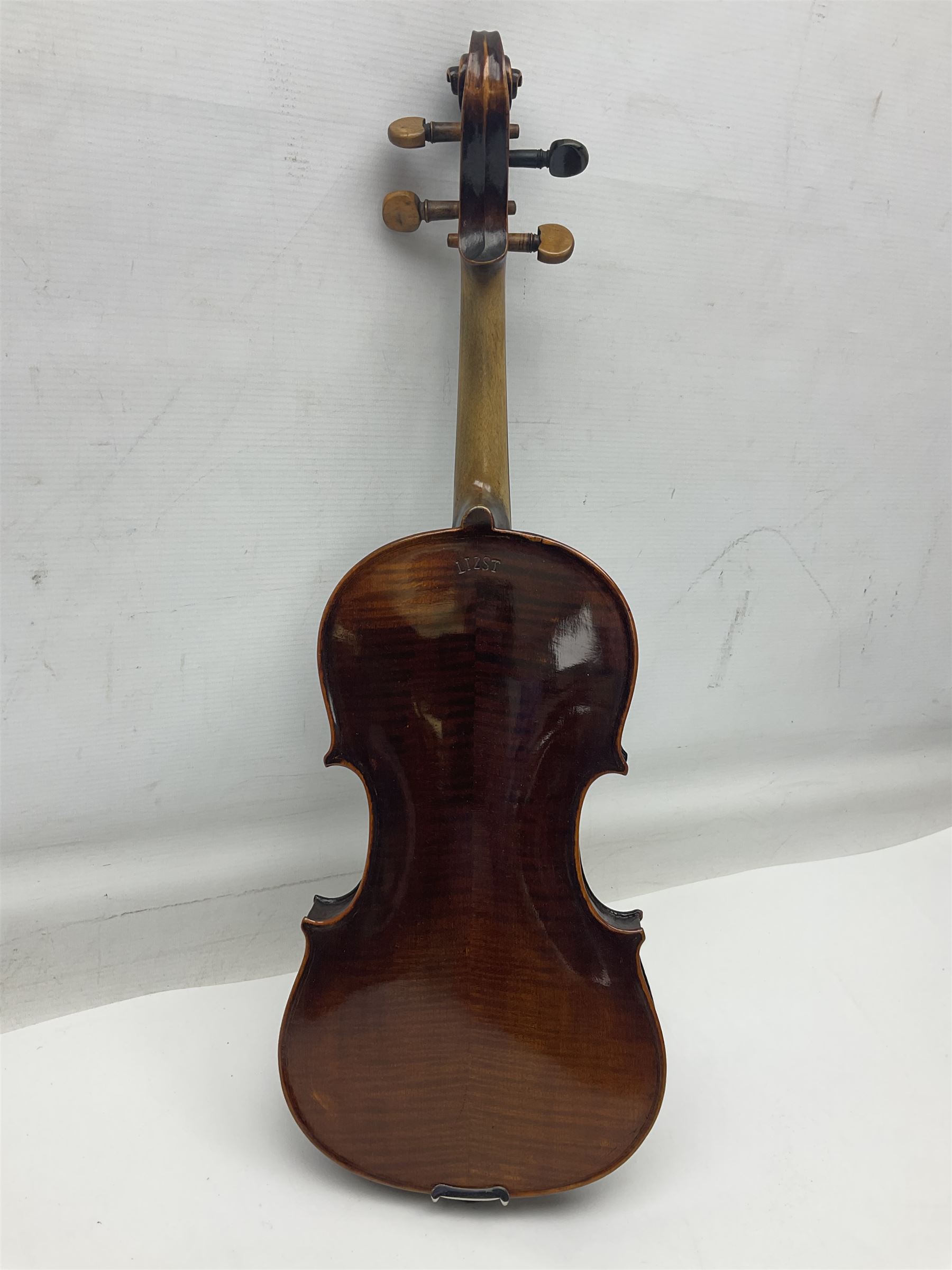 Czechoslovakian violin stamped LIZST c1920 with 35.5cm two-piece maple back and ribs and spruce top - Image 3 of 15