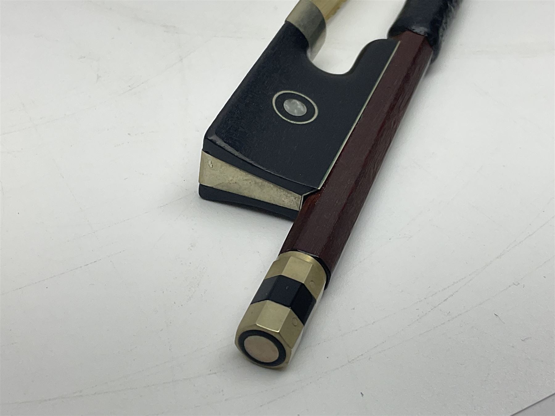 Nickel mounted pernambuco violin bow stamped R. Paesold L73.5cm - Image 14 of 14