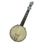 John Grey & Sons banjolele with unusual all over mottled blue and silver textured finish L57cm; in c