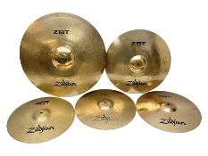 Five Zildjian cymbals - ZBT Ride D51cm (20"); ZBT Crash D40cm (16"); ZBT HIHat Top and Bottom D36cm