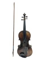 Early 20th century Czechoslovakian violin for re-assembly with 35.5cm two-piece maple back stamped '