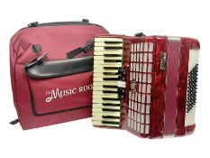 Hsinghai Studio piano accordion with red pearline finish