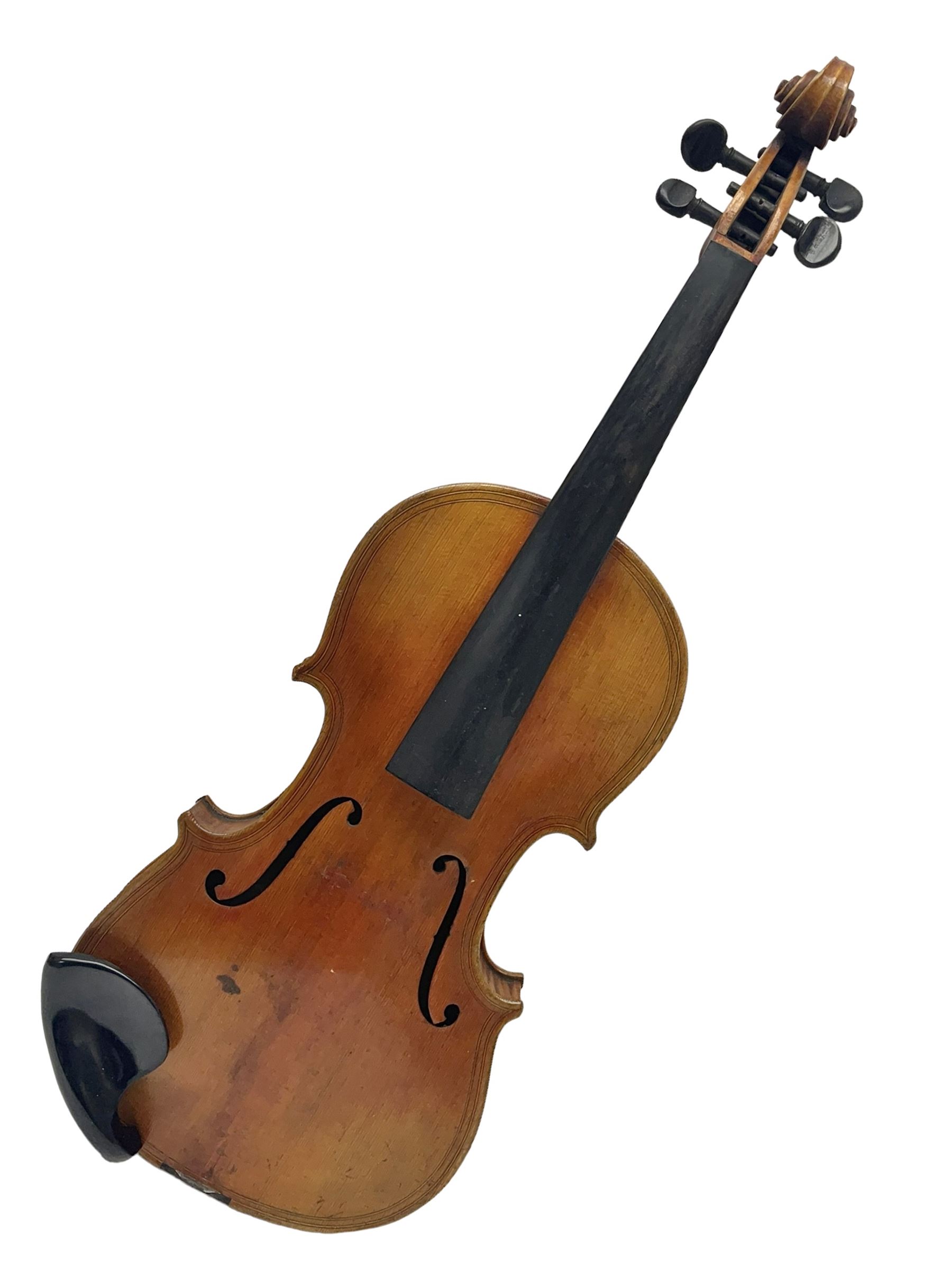 German trade violin c1900 copy of a Maggini with 36.5cm two-piece maple back and ribs and spruce top