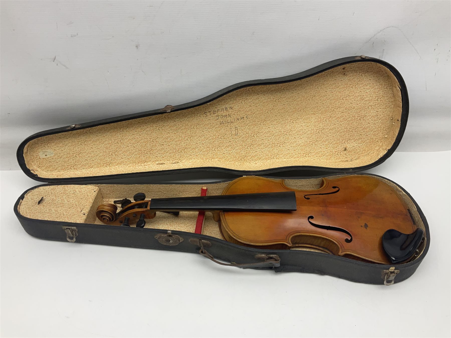 German trade violin c1900 copy of a Maggini with 36.5cm two-piece maple back and ribs and spruce top - Image 12 of 14