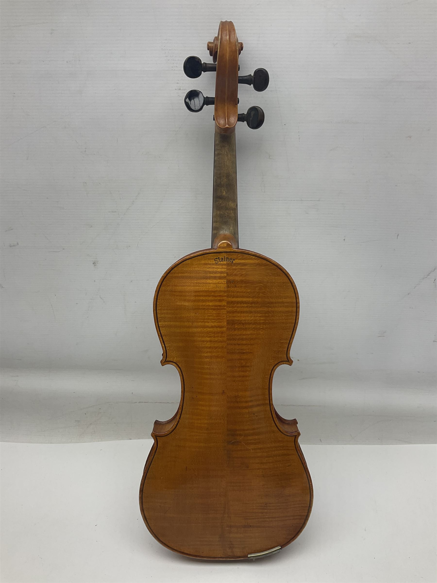 German violin c1900 stamped Stainer with 36cm two-piece maple back and ribs and spruce top L59.5cm o - Image 3 of 14