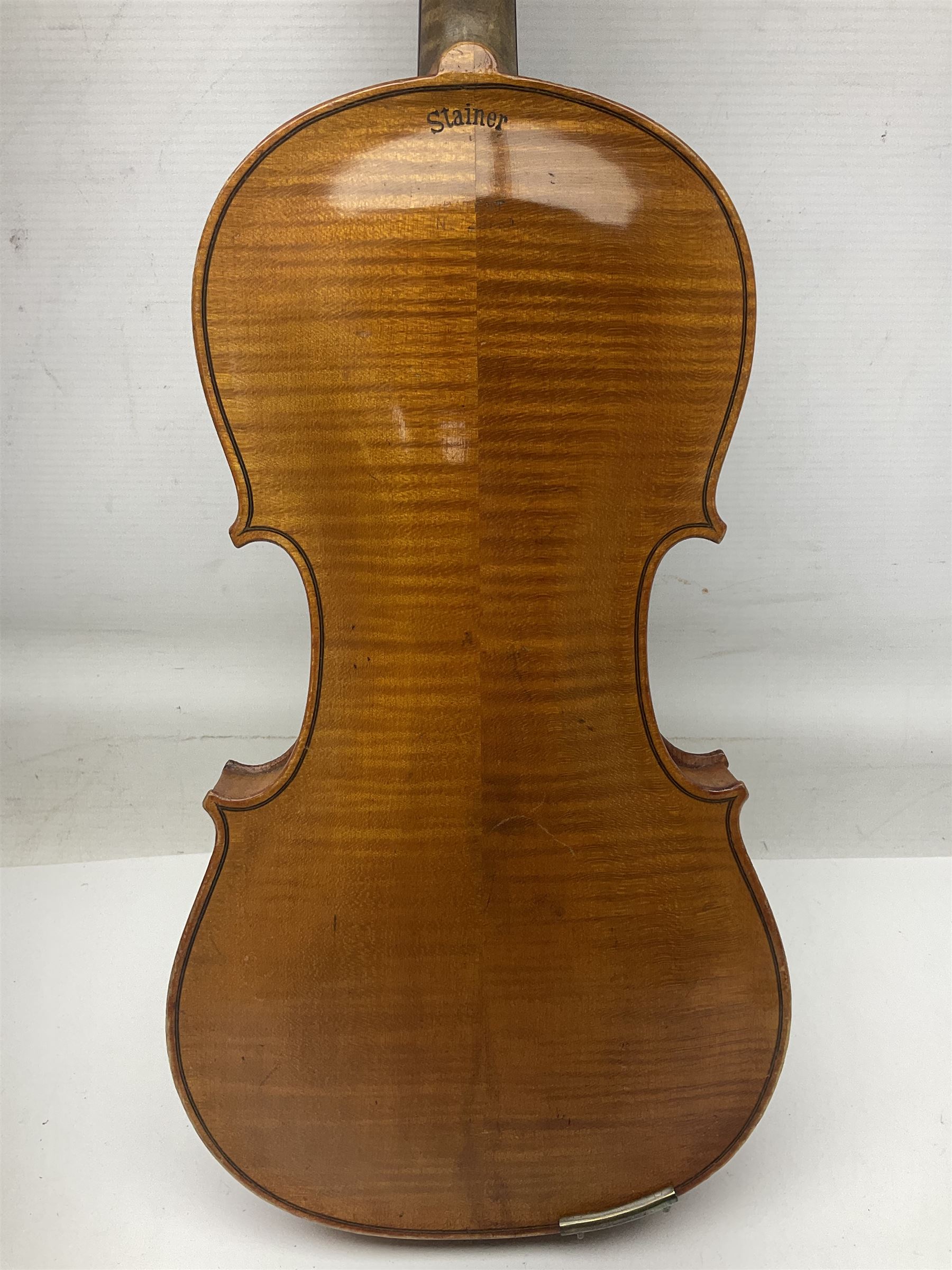 German violin c1900 stamped Stainer with 36cm two-piece maple back and ribs and spruce top L59.5cm o - Image 4 of 14