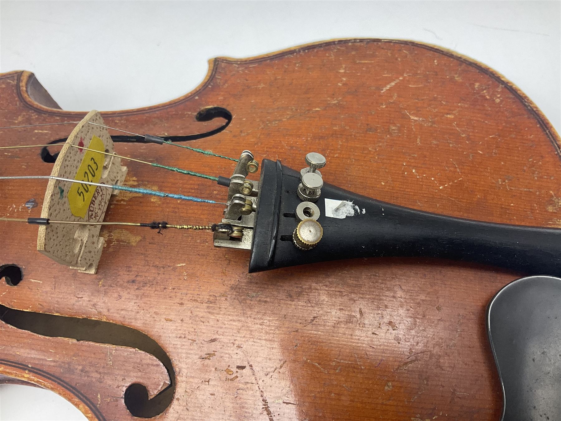 Early 20th century German Saxony three-quarter size violin with 34cm one-piece maple back and ribs a - Image 7 of 18