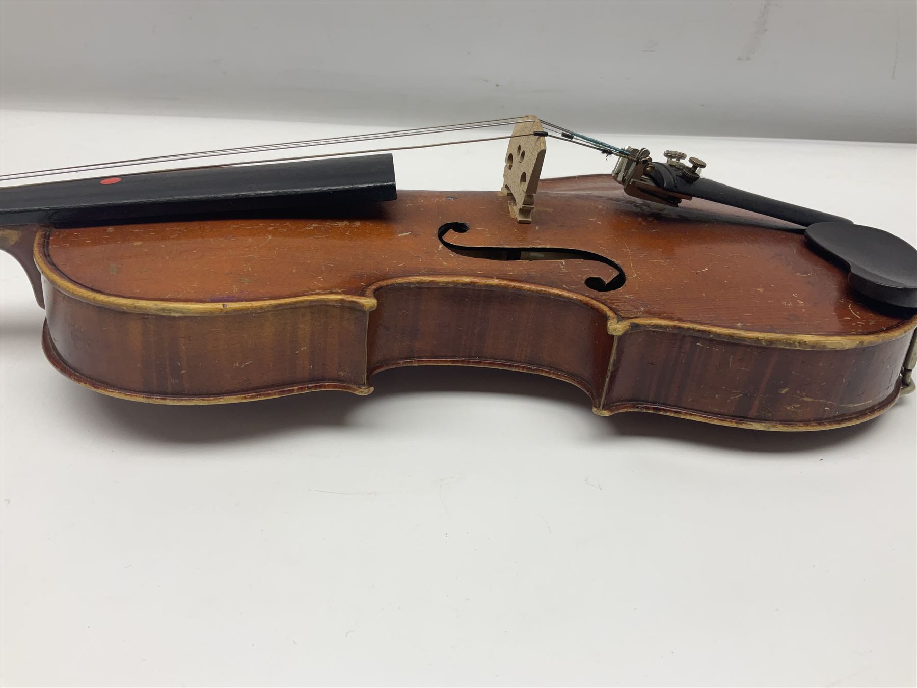 Early 20th century German Saxony three-quarter size violin with 34cm one-piece maple back and ribs a - Image 10 of 18