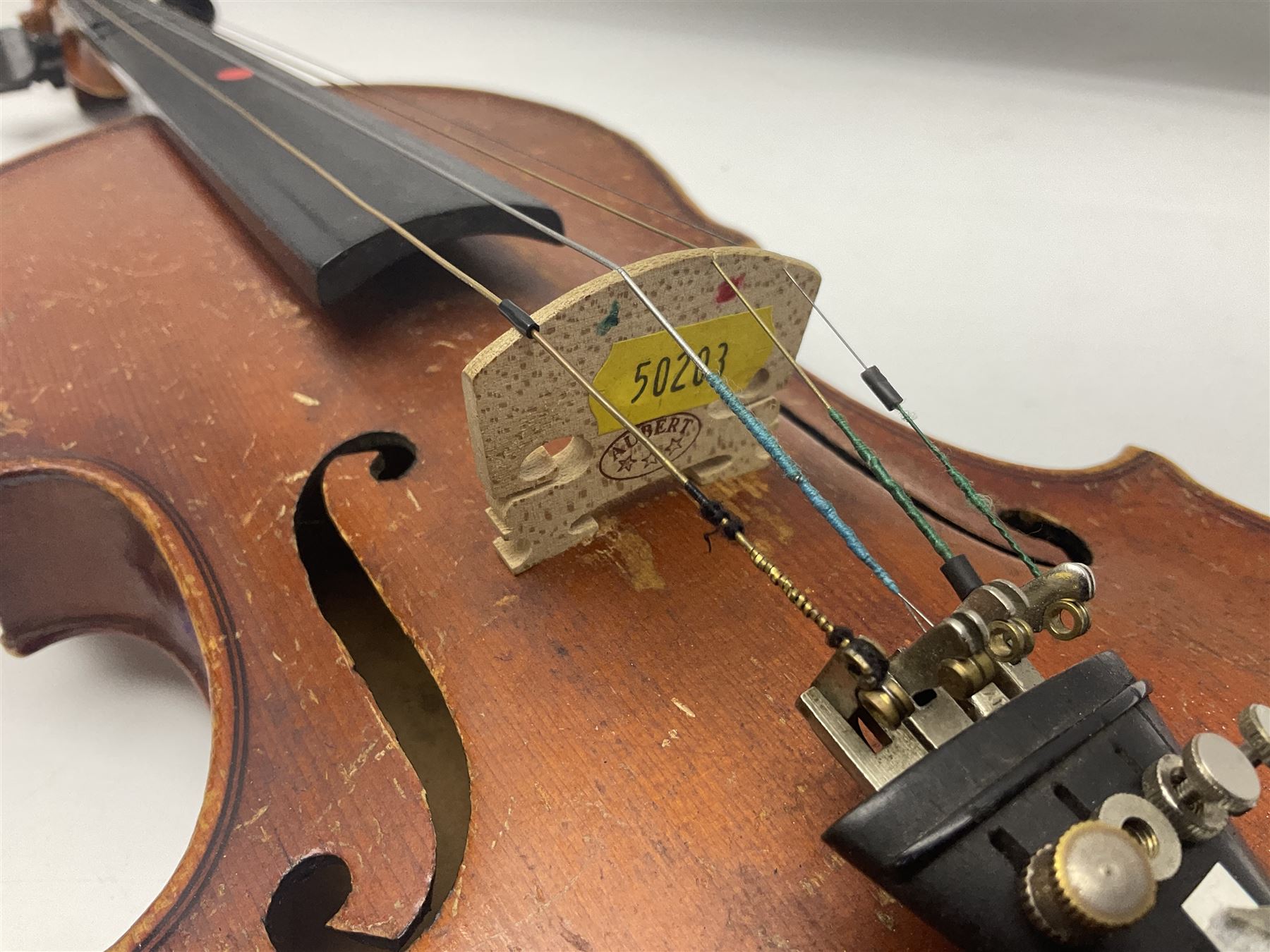 Early 20th century German Saxony three-quarter size violin with 34cm one-piece maple back and ribs a - Image 8 of 18