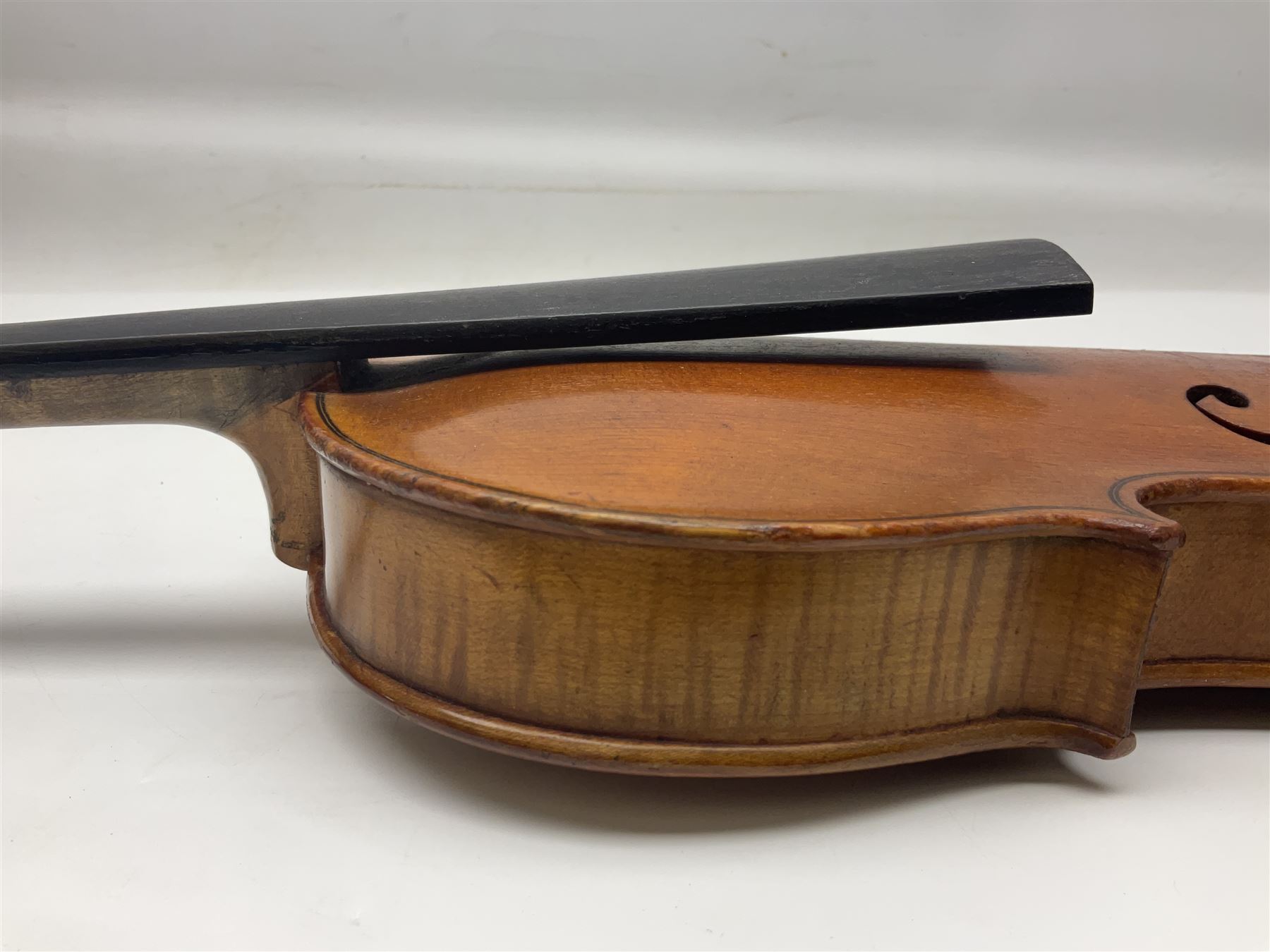 German violin c1900 stamped Stainer with 36cm two-piece maple back and ribs and spruce top L59.5cm o - Image 8 of 14