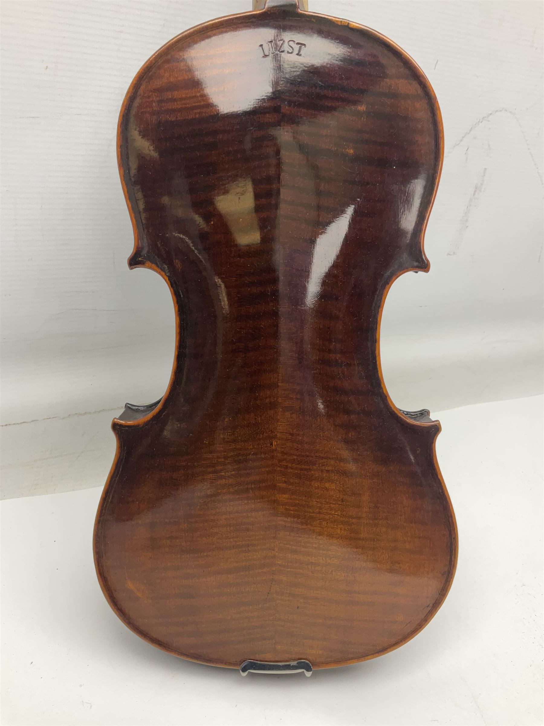 Czechoslovakian violin stamped LIZST c1920 with 35.5cm two-piece maple back and ribs and spruce top - Image 4 of 15