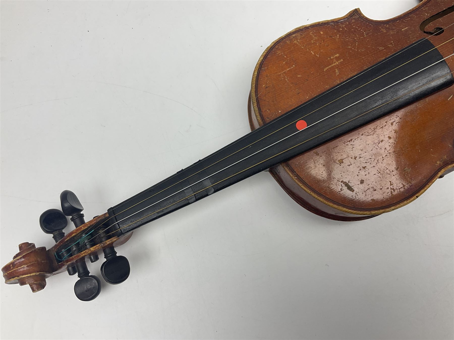 Early 20th century German Saxony three-quarter size violin with 34cm one-piece maple back and ribs a - Image 11 of 18
